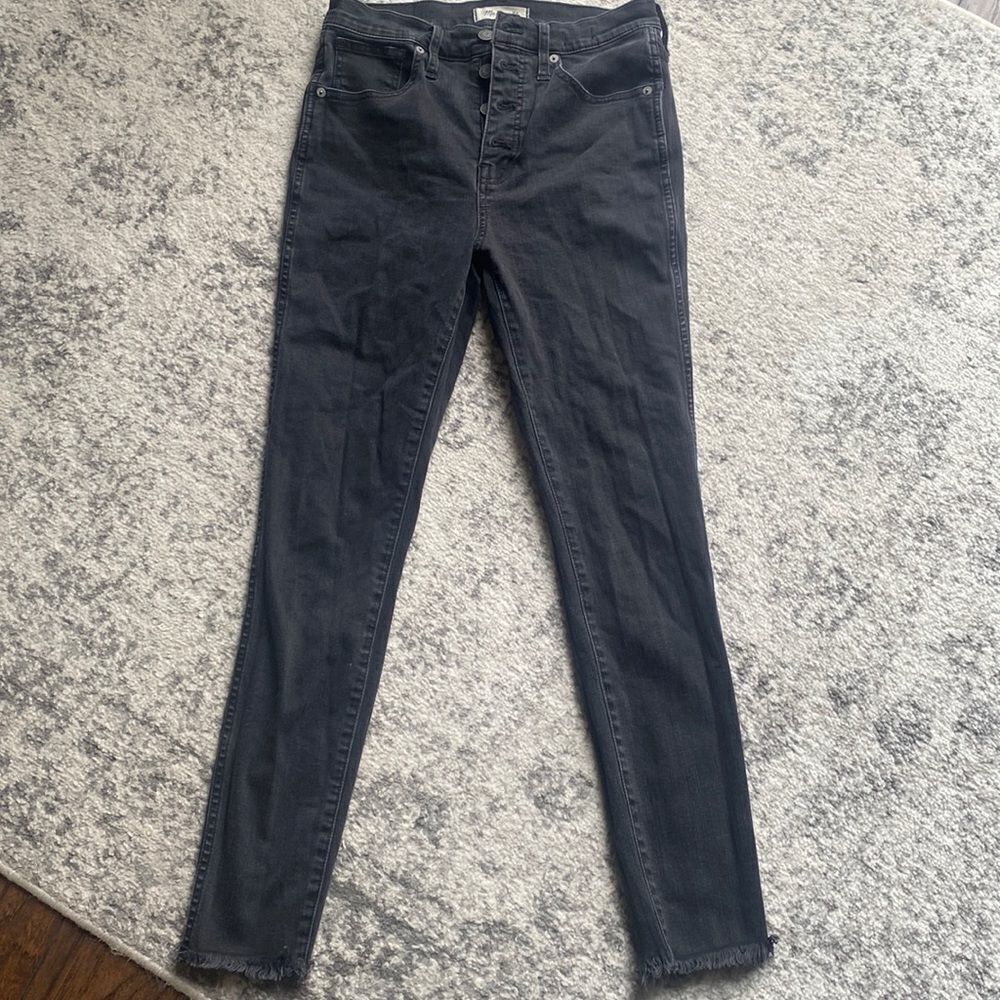 Madewell black high rise skinny jeans button fly raw hem size 29 t GUC